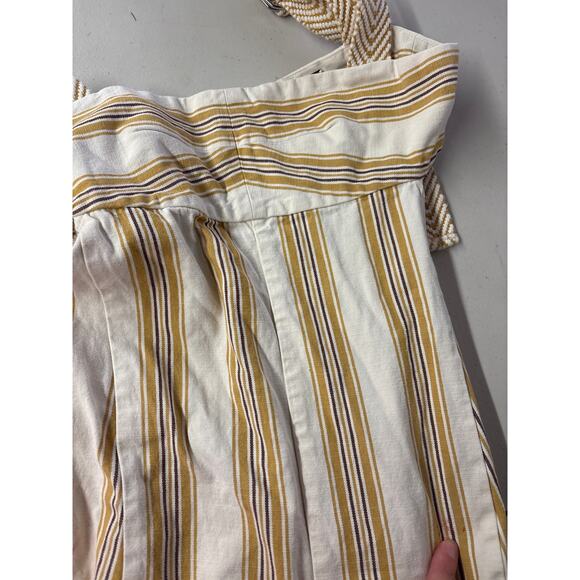 Alexis Sz M Mercier White Gold Striped Square Neck A-Line Cut Out Midi Dress - Picture 10 of 11